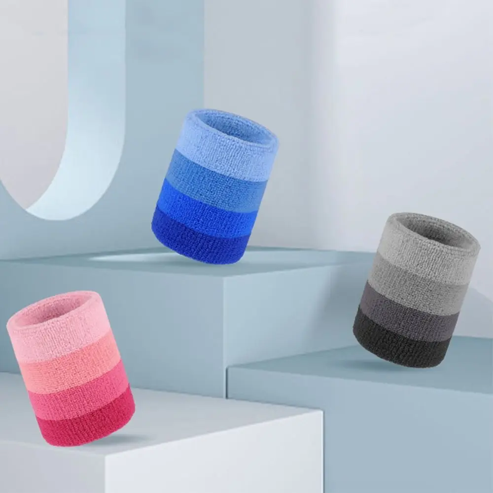 

2pcs/pair Colorful Tennis Wristband Polyester Breathable Sweat Band Elastic Gradient Sport Wristband Wrist Protector