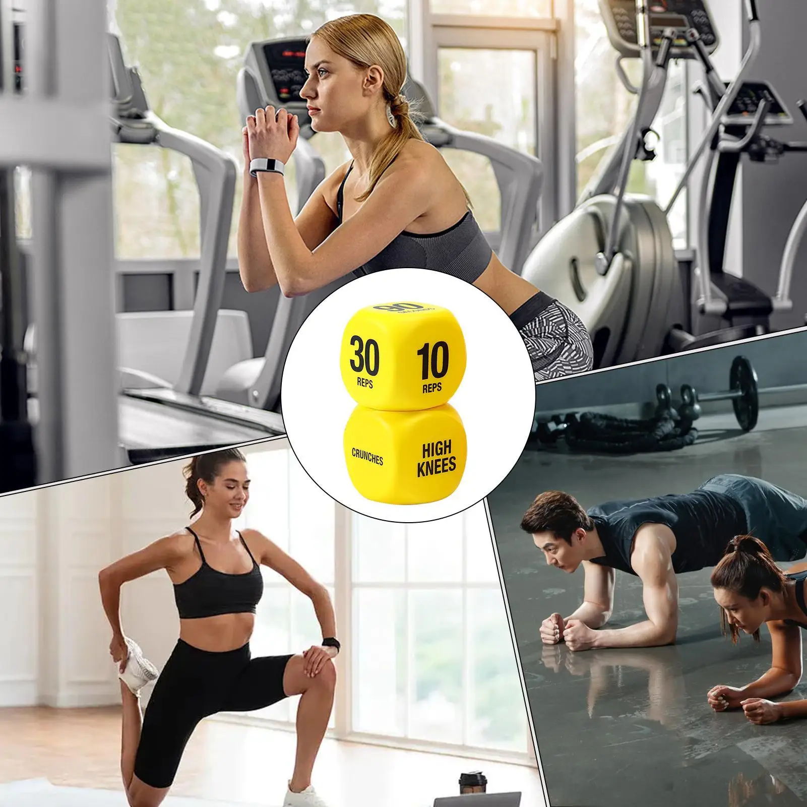 2Pcs Fitness Dice Sports Dice 6-Sided Workout Dice High knees/Push-up/Crunches/Walking Lunge Exercise Equipment for Group Fitnes