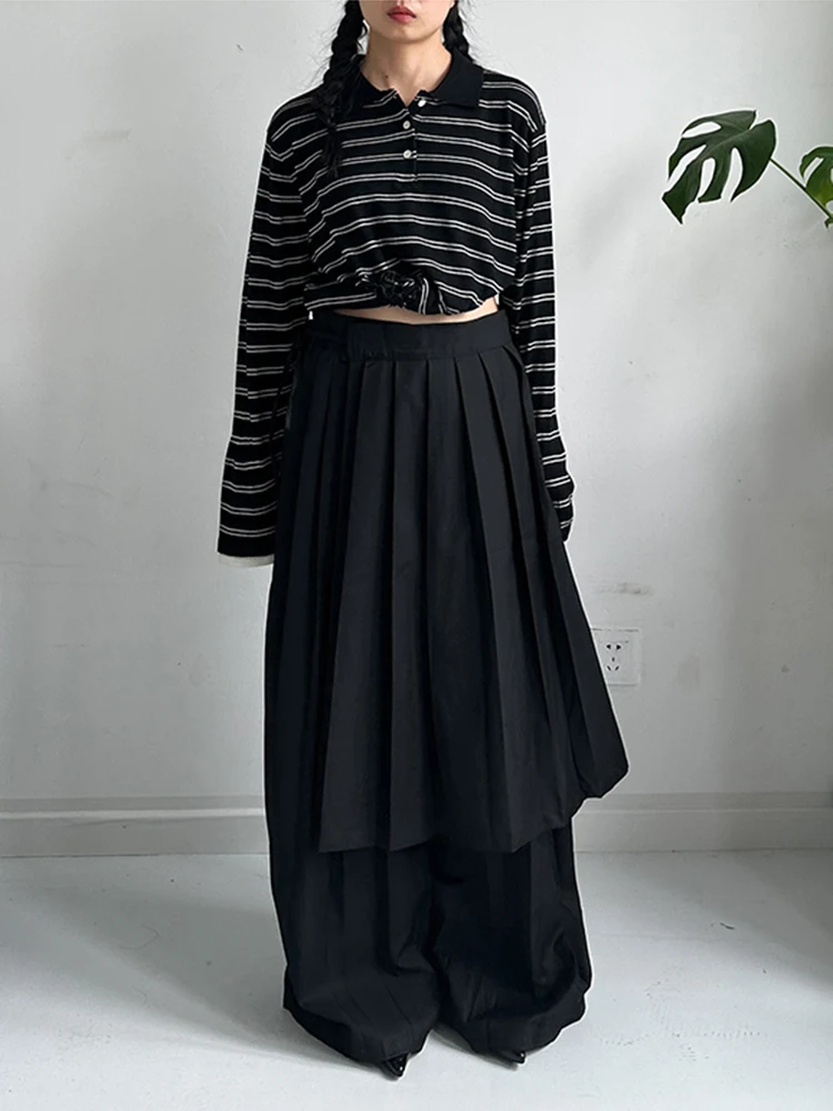 [EAM] High Elastic Waist Black Pleated Bandage Long Wide Leg Pants New Trousers Women Fashion Tide Spring Autumn 2026  1DJ3936