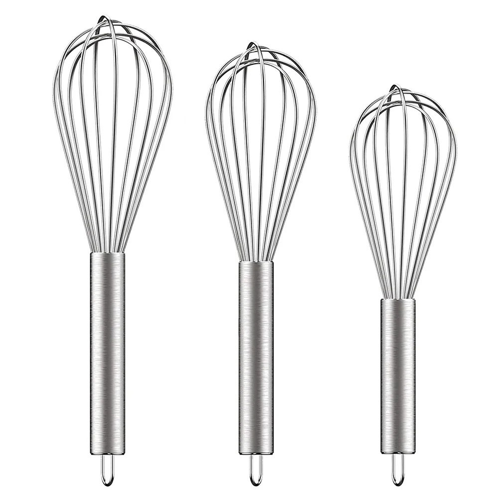 3 Pieces Stainless Steel Kitchen Flat Whisk Set 8 Inch, 10 Inch and 11.6  Inch Stainless Steel Flat Wire Egg Utensils Whisk 6 Wires Egg Mixing Whisk