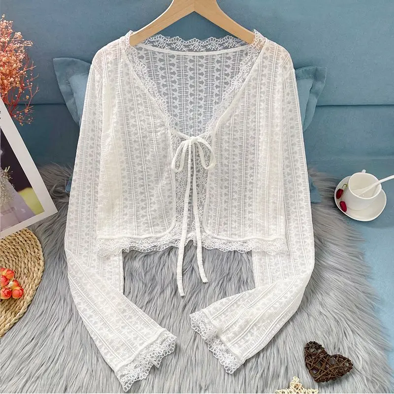 여성용 긴팔 볼레로 레이스 슈러그 단색 오픈 프론트 크롭 가디건 탑, 슬림핏 바디콘, 자외선 차단 암 커버 재킷