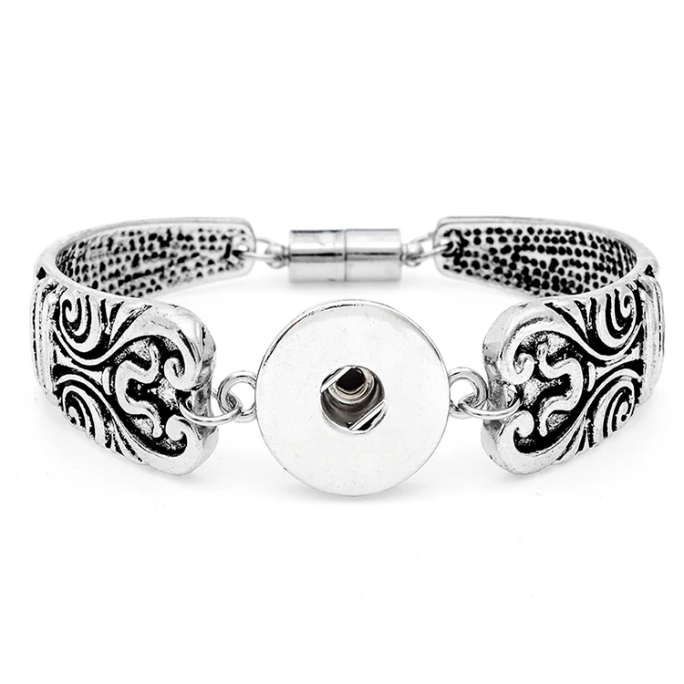 10pcs New Magnetic Snap Bracelets Flowers Carved Vintage 18mm Snap Button Bracelet for Women Men Jewelry