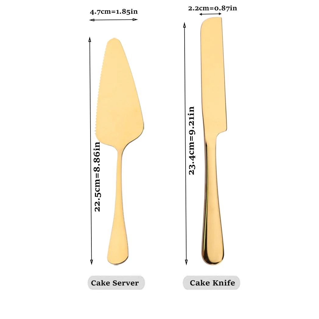 Description Picture 2 of item2Pcs Gold Cutlery Set Stainless Steel Cake Knife Long Handle Shovel Cake Pizza Dessert Kitchen Tool Sliverware Tableware Sets