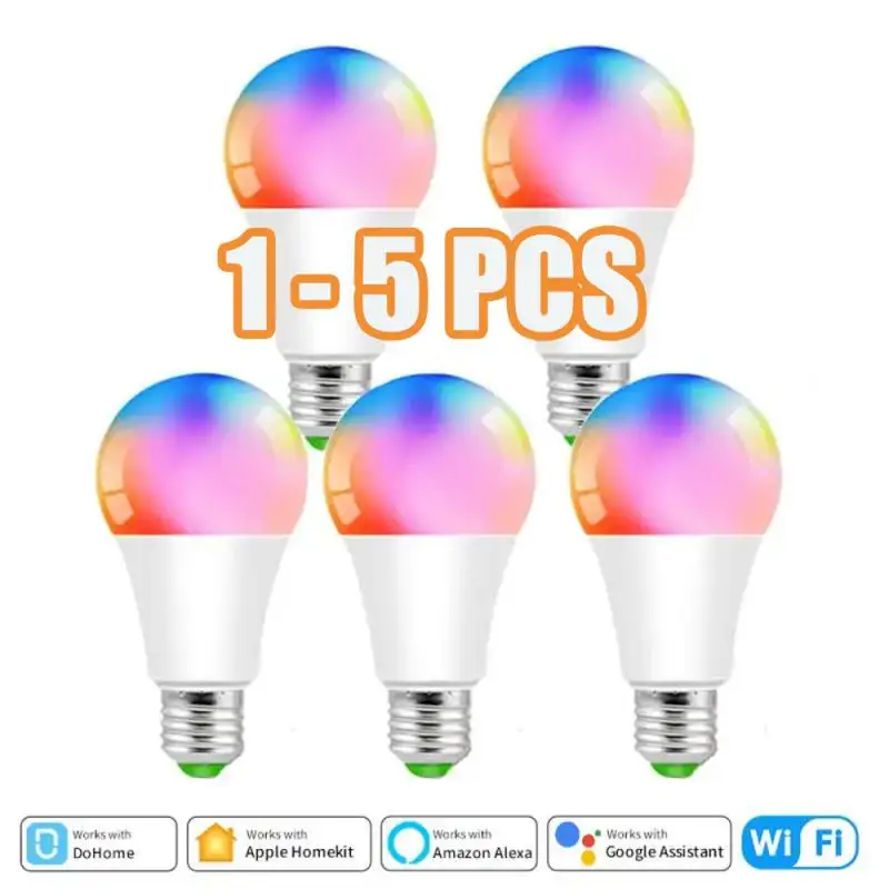 

1-5PCS Homekit WIFI Smart Bulb E27 RGBCW Dimmable Lightbulb 12W LED Lamp App/Voice/Timer Control Via Siri Alexa Google Home
