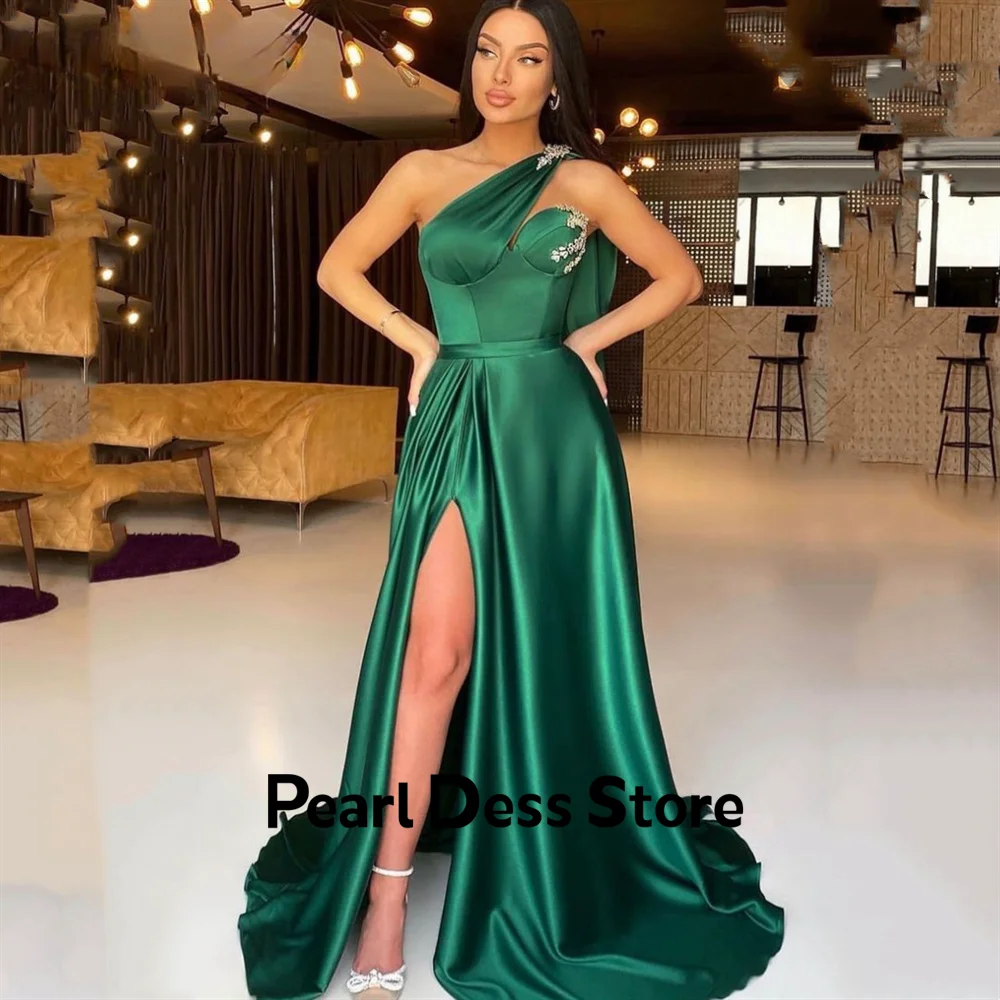 

One shoulder tank top Fiesta Elegantes Para Mujer 2024 A-line side slit ball dress green