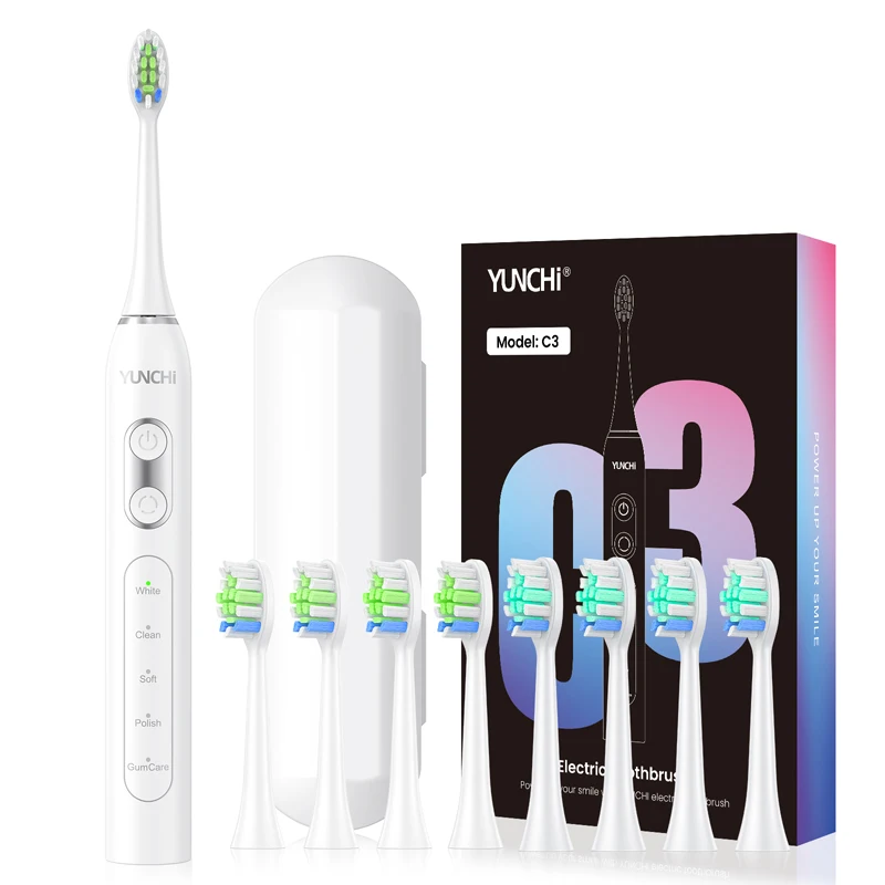 윤치 전동칫솔 C3 소닉 칫솔 30일 긴 배터리 수명 2분 스마트 타이머 5가지 모드 8개 교체용 칫솔모 포함