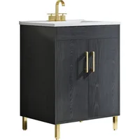 24 Inch Bathroom Vanity with Single Ceramic Countertop Sink Combo, 2 Soft Close Doors Bathroom Cabinet Set Faucet Not Included 1