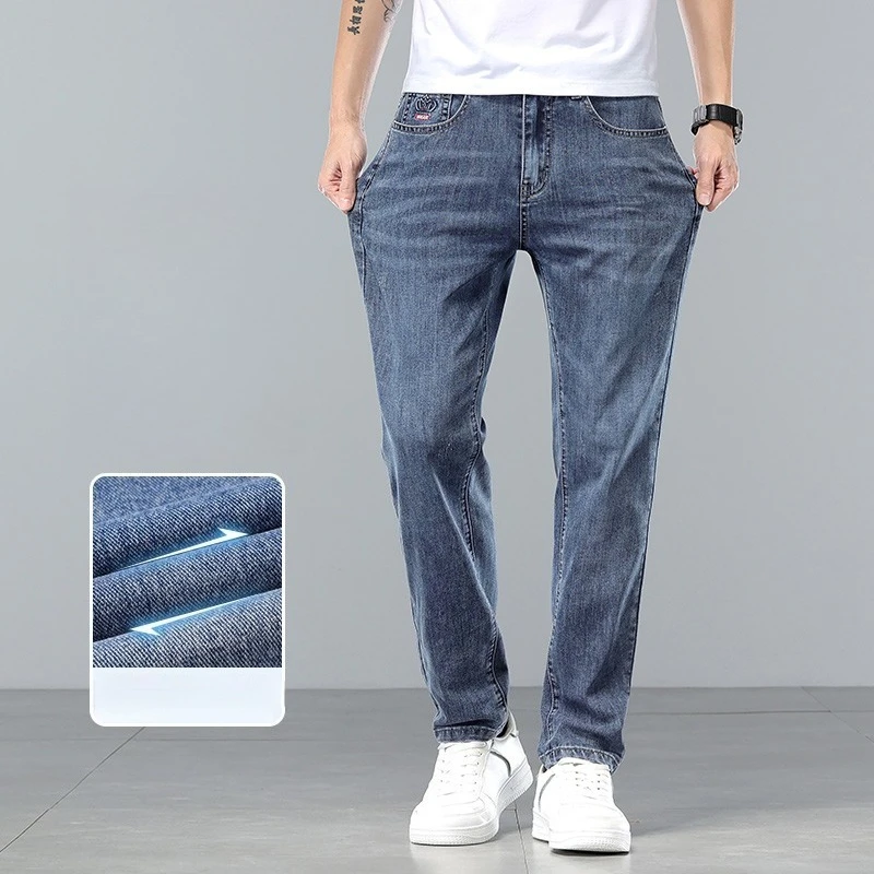  Brand Clothing Spring Summer Slim Men's Jeans Casual Breathable Cotton Fabric Stretch Denim Pants Blue Trousers Male Plus Size 2