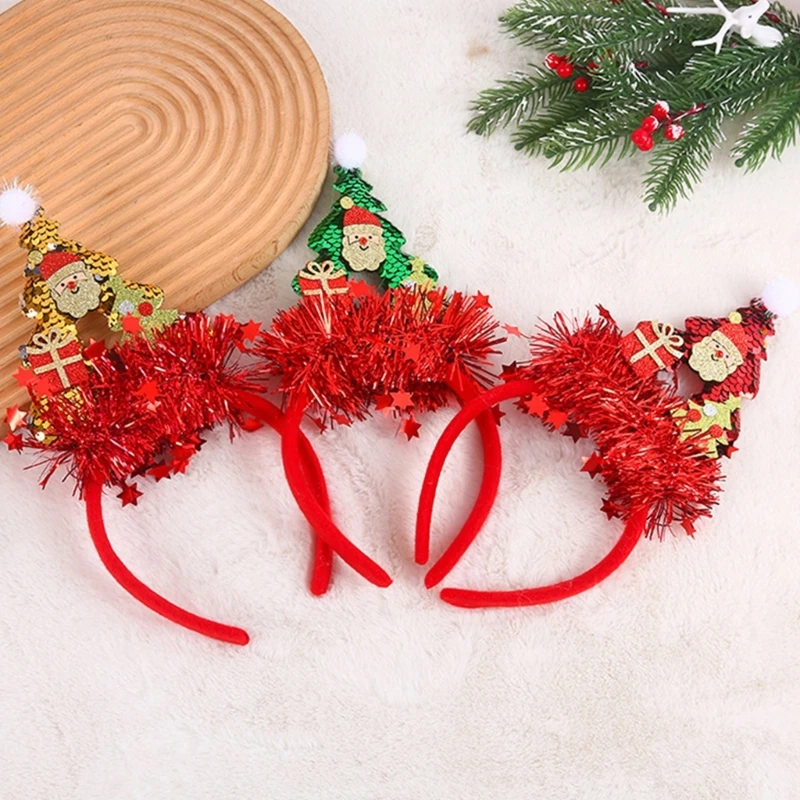 Sequined Christmas Decorative Hairhoop New Year Party Christmas Tree Headband Festival Decors Family Gathering Headwear