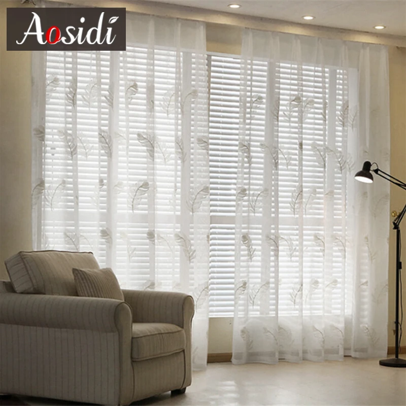 Japanese Embroidered Hall White Tulle Curtains for Living Room Windows Sheer Curtains for Bedroom Linen Voile Home Decor Drapes