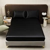 1Pc Satin Fitted Sheet Solid Colour Twin Full Queen Ice Silk Mattress Cover Natural With Elastic Band Bed Sheet (No Pillowcase) 1