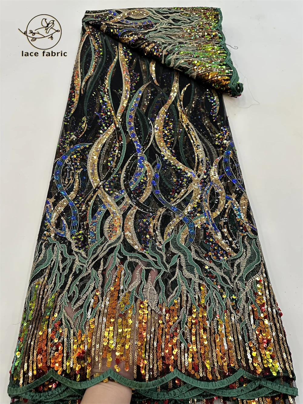 

2023 Fashion African Lace Fabric Shiny Sequins Tulle Evening Dresses For Nigerian Women Embroidery French Lace Fabrics 5 Yards