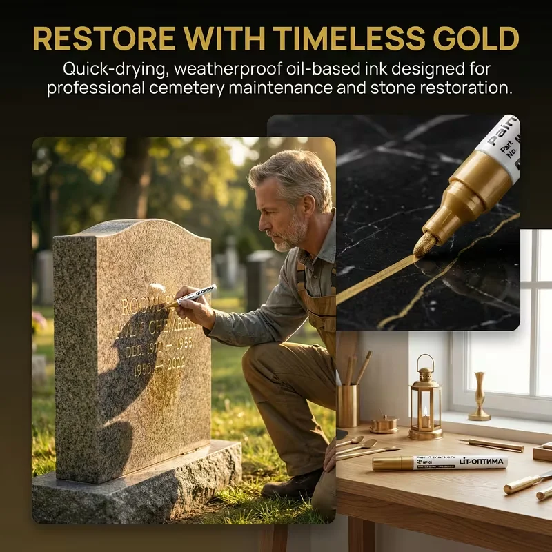 1-2개입 황금색 묘비 마커 펜, 묘지 관리, 대리석 타일 복원에 적합, 속건성 유성 미세 팁 마커