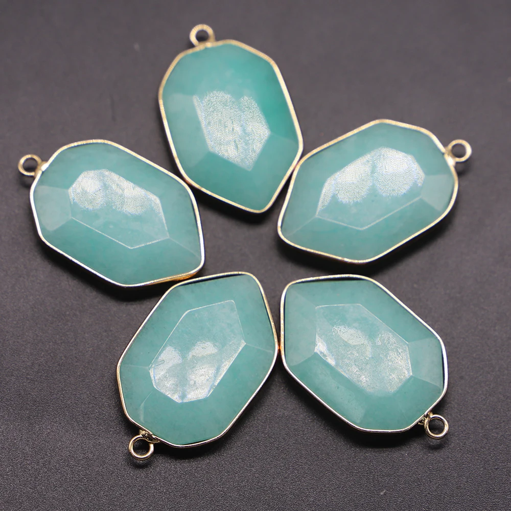 Natural Blue Turquoise Polygonal Pendants Oval Malachite Single Hole Necklaces Charm Earrings Jewelry Accessories 5Pcs Wholesale