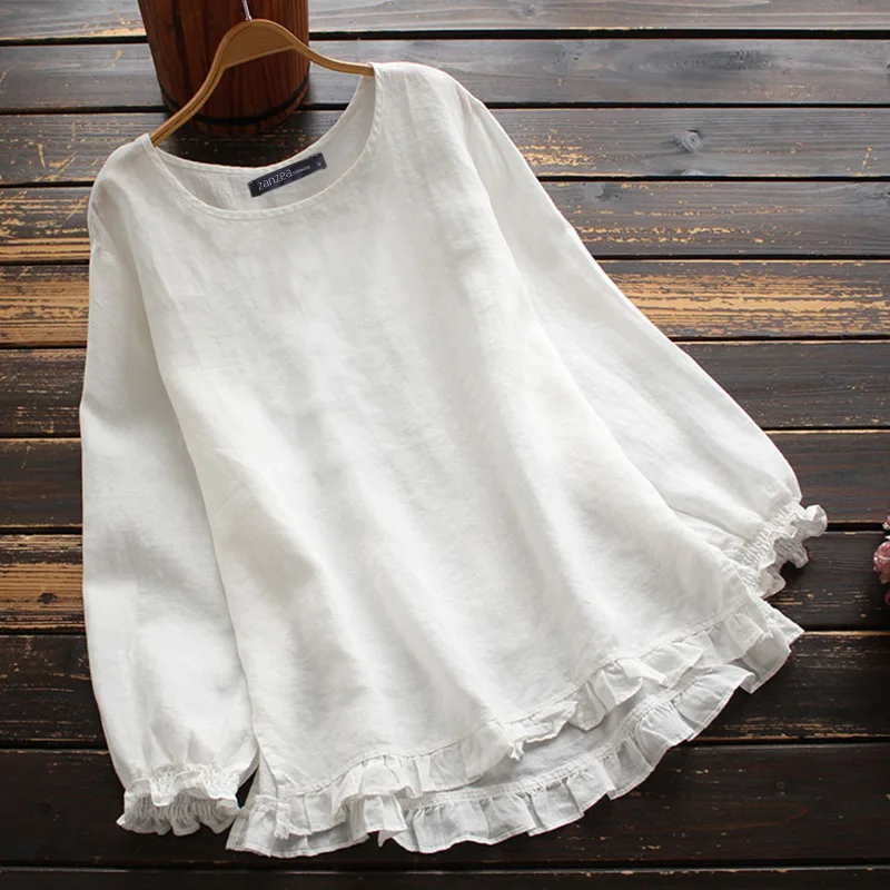 Women Round Neck Sweatshirts Solid Loose Casual Sweatshirt Ruffled Long Sleeve Tops Ladies Elegant Top Pullover Splice