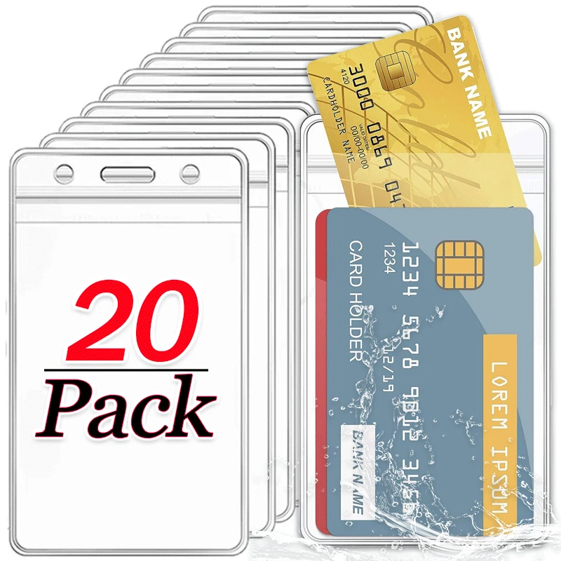 

1-20Pack Waterproof Transparent Card Holder Case Business Bus Bank Credit Card Protector Cover Vertical ID Card Badge Holders