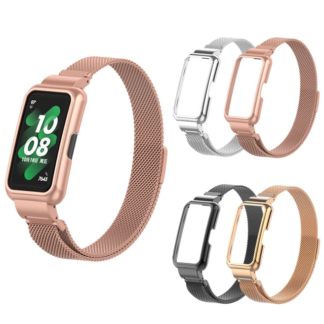 1pc Rose Gold Milanese Loop Metal Band With Protective Case Compatible With  Huawei Honor Band 8/7/6