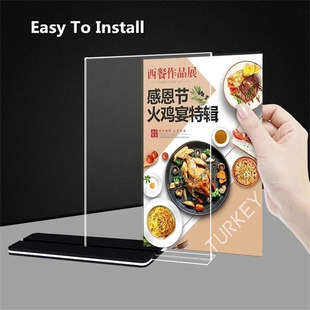 A6 Double Side T Shape Acrylic Sign Holder Display Stand Advertising Board Menu Card Note Holder Paper Photo Poster Frame acrylic sign holder