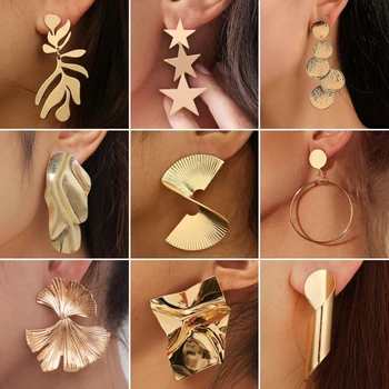 Retro Exaggerate Metal Statement Earrings for Women European Fashion Round Star Square Irregular Geometry Long  Earrings Jewelry
