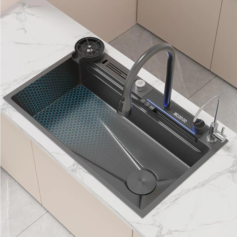 

Digital display Smart Sink Honeycomb Embossing 304 stainless steel Large single sink Multifunctional Waterfall