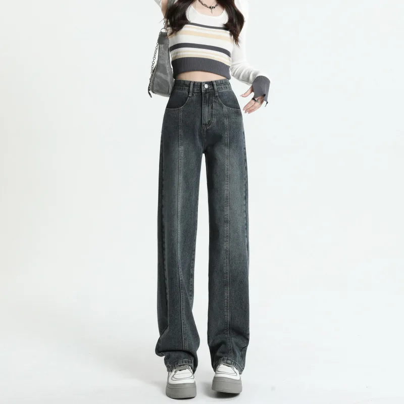 

Женские джинсы с завышенной талией Bluish, винтажные прямые мешковатые джинсовые брюки, уличная одежда в американском стиле, модные джинсовые брюки с широкими штанинами