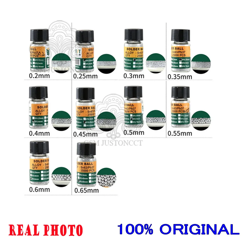 25000pcs/bottle 0.2-0.76mm BGA Reballing Balls Leaded For IC Chip Soldering Accessories Solder Ball Tin Material BST-505