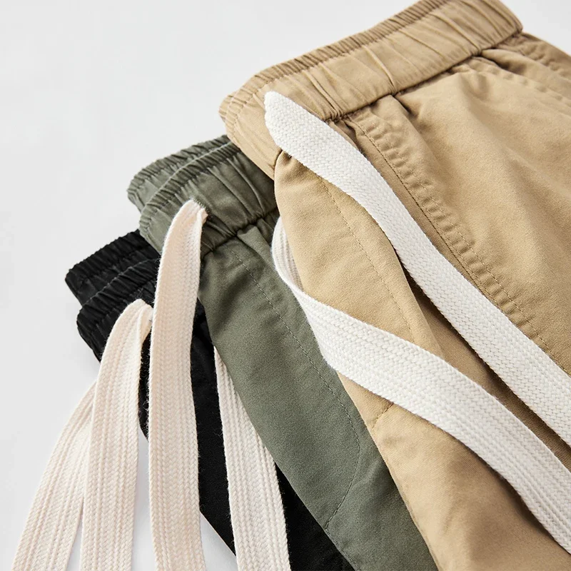 Men's Elastic High Waisted Solid Pockets Bandage Drawstring Casual Sportswear Loose Trousers Fashion Summer Office Lady Shorts