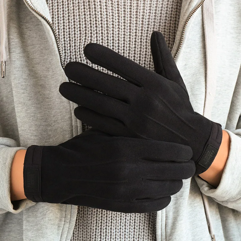 Winter Man Keep Warm Touch Screen Fashion Simple Windproof Gloves Plus Fleece Thickened Cycling Driving Outdoor Sports