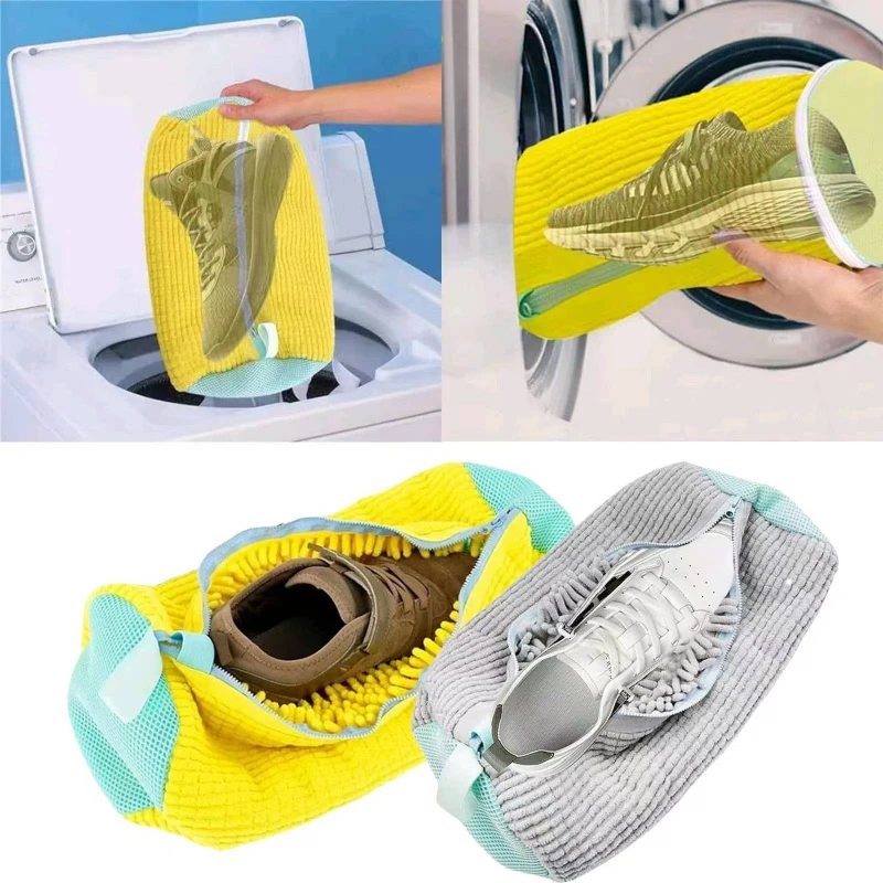 Shoe Washing Bag Zipper Laundry Bags Washing Machine Shoes Protector Fluffy fibers Polyester Closure Shoes Cleaning Bags 1/2PCS shoe washing bag laundry bag