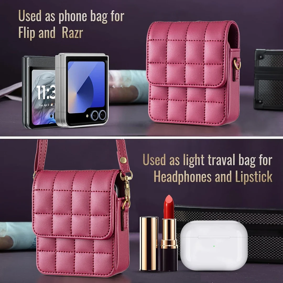 Women's Fashion Zipper Wallet Case - PU Leather Plaid with Strap and Card Holder