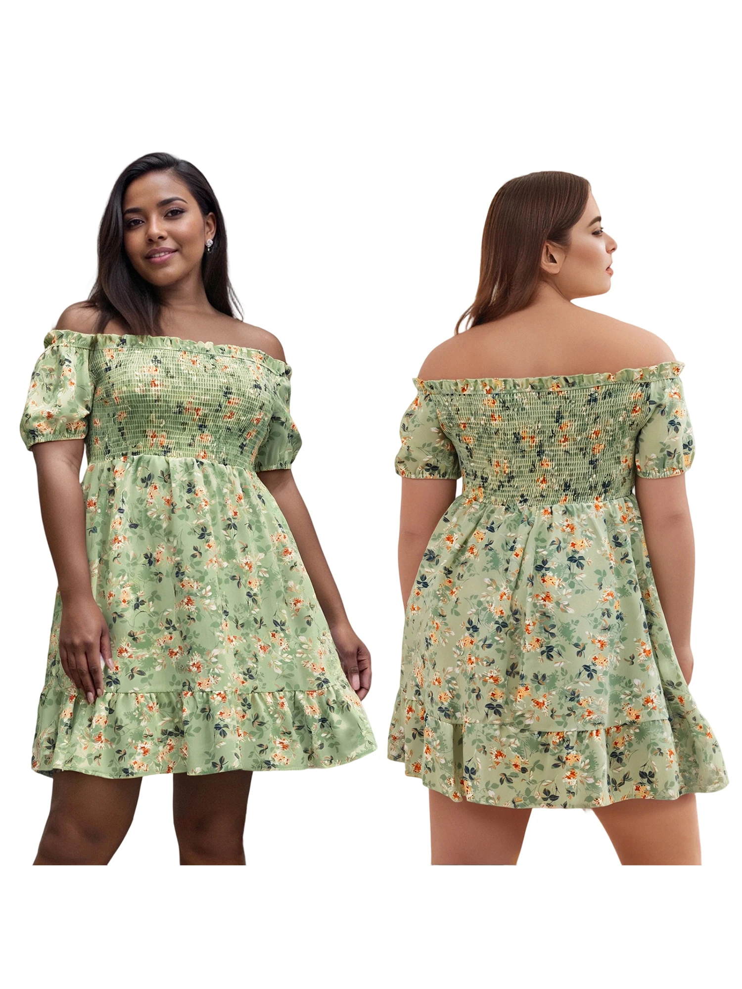 Elegant Plus Size Women s Off Shoulder Maxi Dress with Floral Print and Ruffle Detailing for Summer Events and Parties