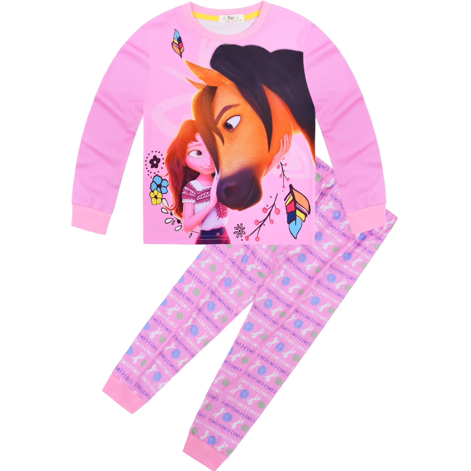 Kids Spirit Riding Free Costume Cartoon Pyjama Baby Girls Long Sleeve T Shirt Pants 2pcs Sets Boys and Girls Casual Sleepwear