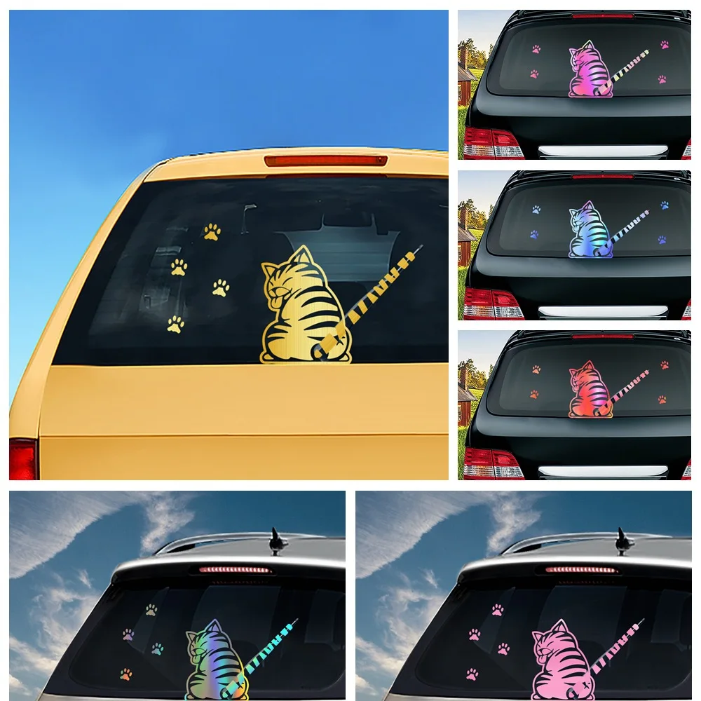 Funny Cat Car Stickers Moving Tail Rear Windshield Cartoon Reflective Decal Auto Wiper Sticker Decal