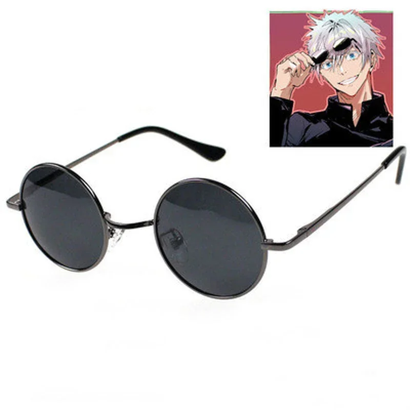 Anime Jujutsu Kaisen Gojo Satoru Cosplay Props Anime Cosplay Accessories Anime Cosplay Sunglasses Anime Cosplay Props Black Glasses Steampunk Round Frame Eyewear Sunglasses Accessories Unisex