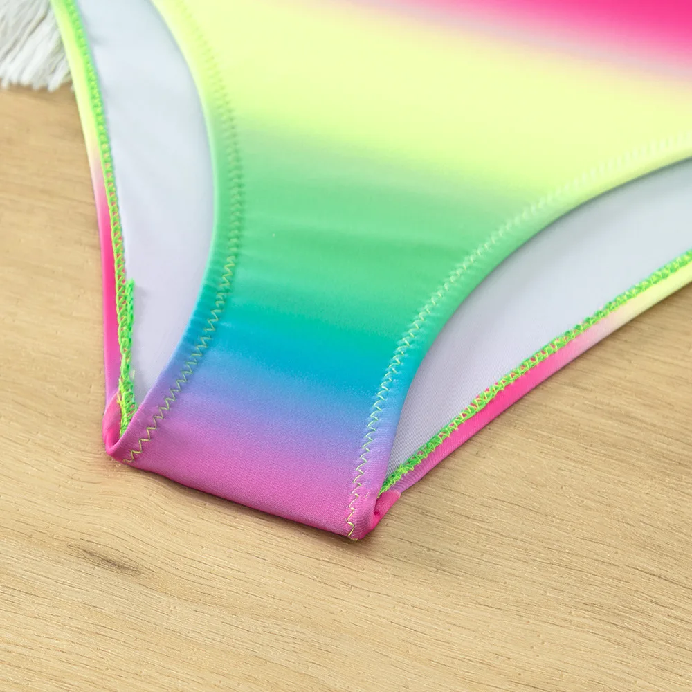 Teen Girls Rainbow Bikini Kids Ruffle Flounce Two Piece Swimsuit Children's Swimwear 6-16 Years Teenager Bathing Suit Beachwear