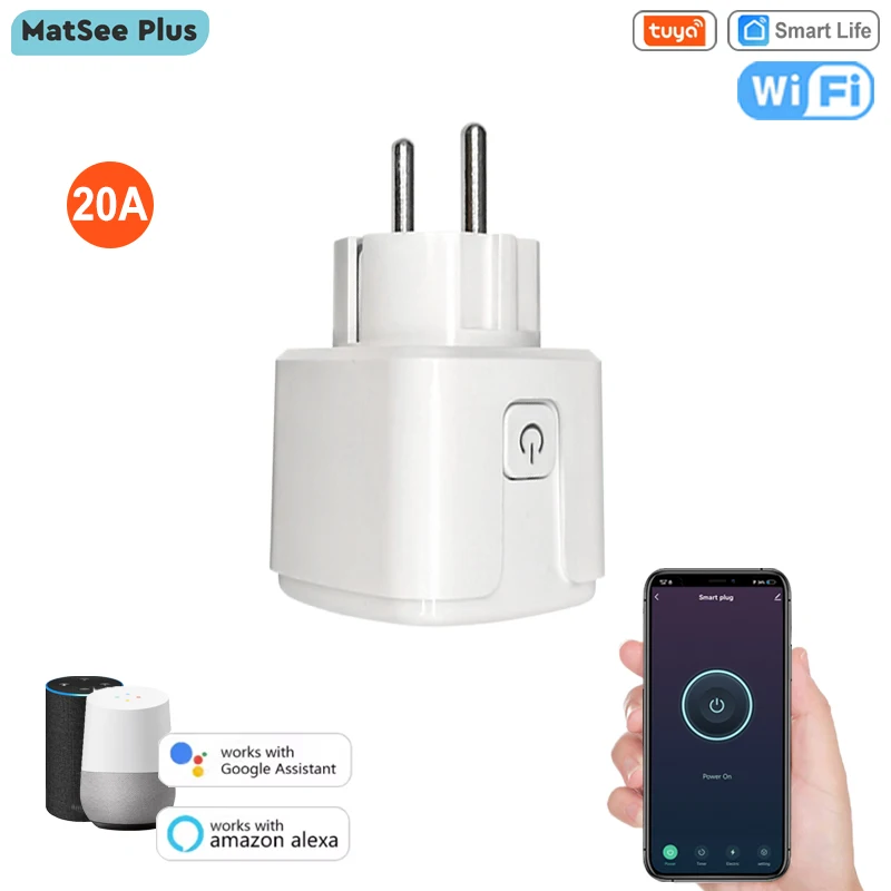 Tuya Smart Life WiFi Socket 20A EU France Plug App Remote Control Timing Power M