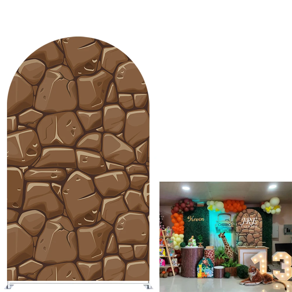 

Brown Stone Theme Arch Backdrop Covers for Parties, Arched Panels Wedding Birthday and Baby Shower Party Decoration Props