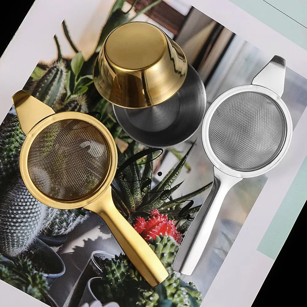 1set Fine Tea Strainer Filters Kongfu Stainless Steel Mesh Colander Reusable Teapot Infuser With Handle Cookware