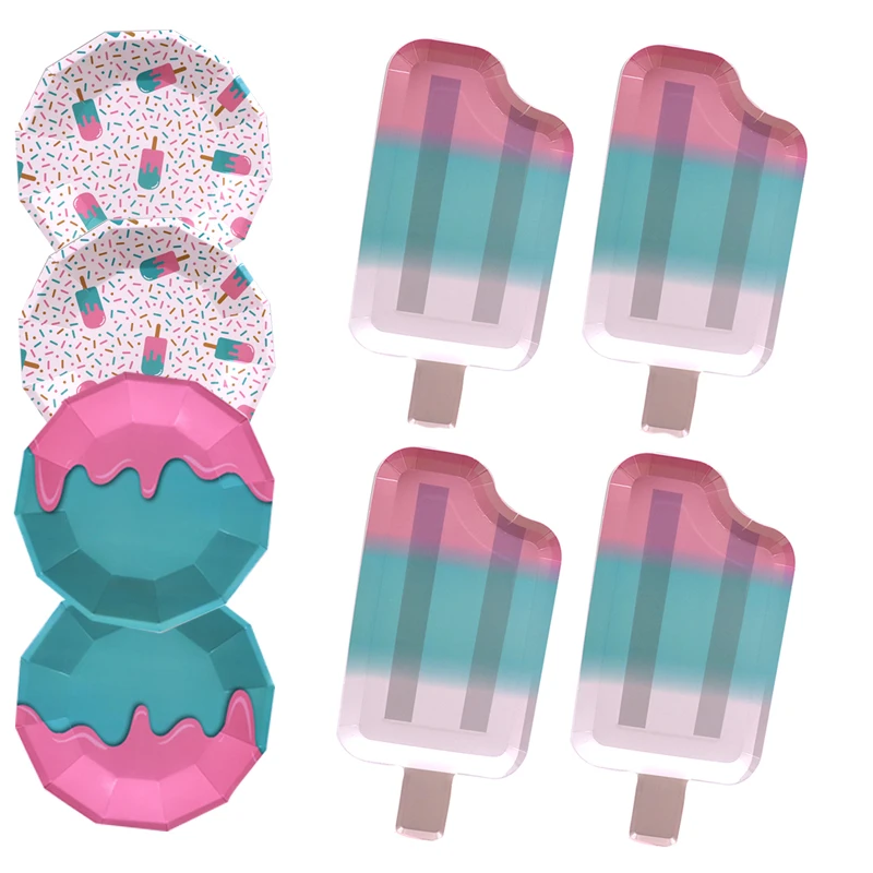 Summer Theme Activities Ice Cream Series Party Decor Disposable Tableware Paper Plates Cups Birthday Baby Shower Gather Supplies