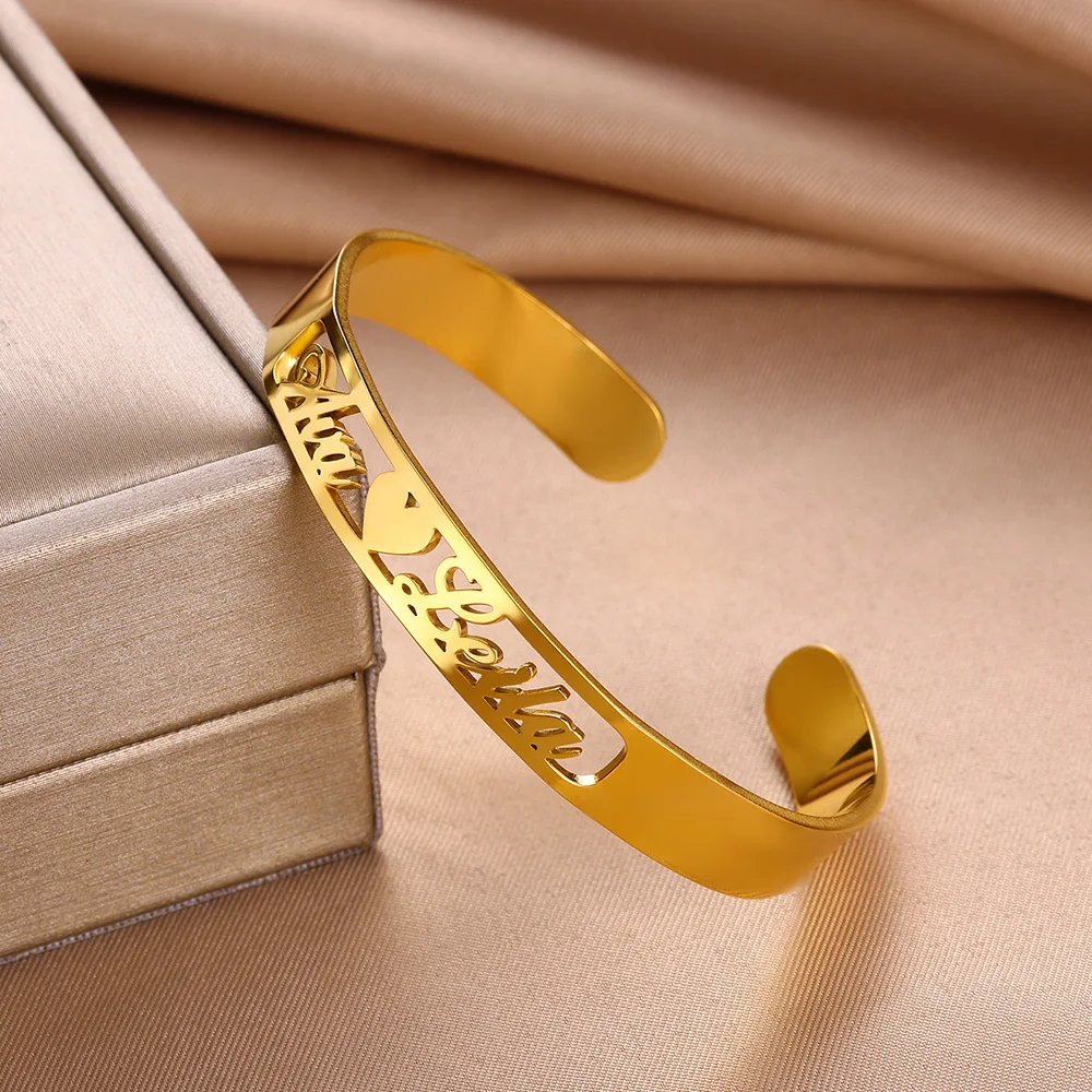 Personalized Letters Couple Bangles Gold Color Stainless Steel Names Bangle For Women Handwork Jewelry Friendship Pulseiras