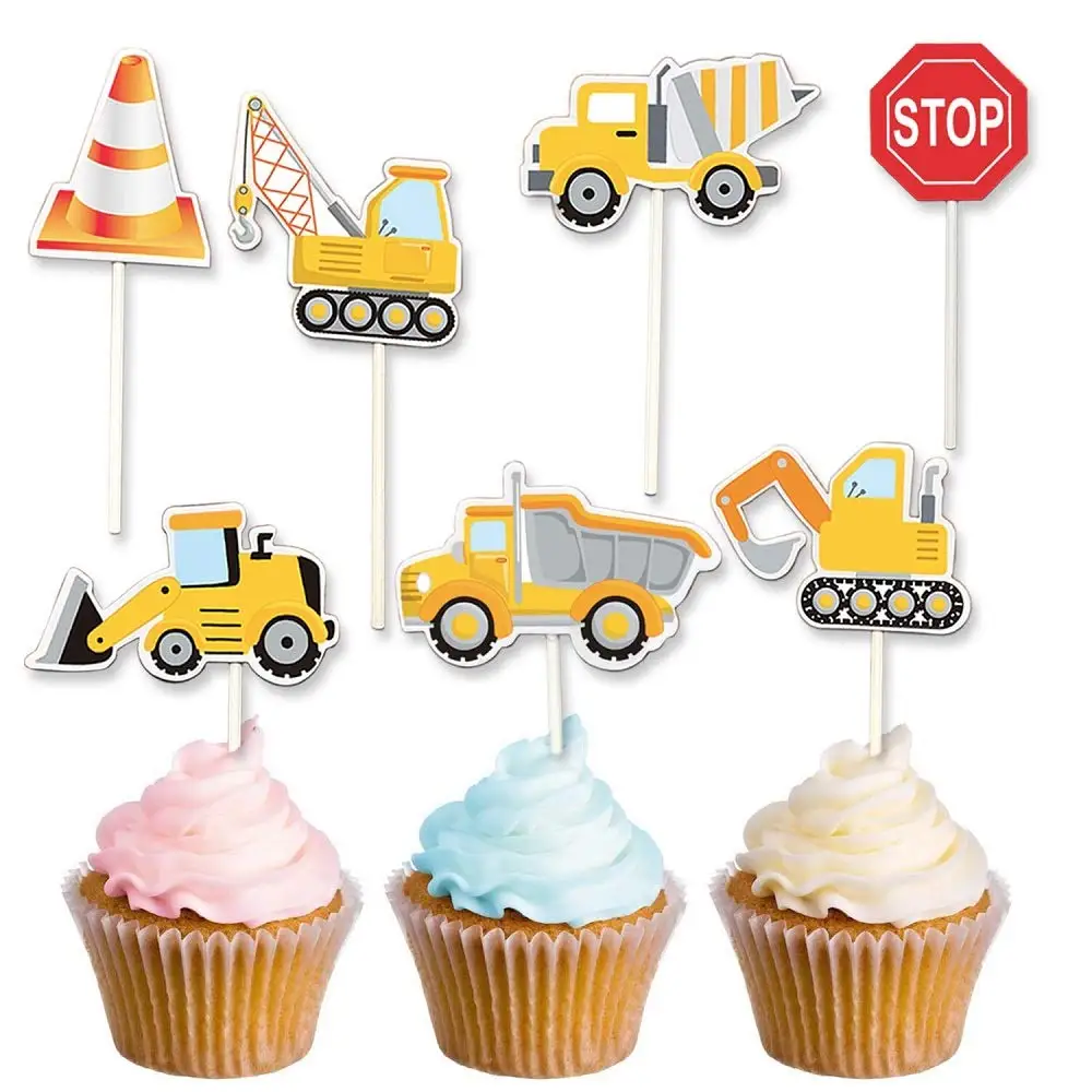 

14 PCS Construction Cupcake Toppers Picks Kids Birthday Baby Shower Party Decorations Dump Truck Excavator Tractor Cake Toppers
