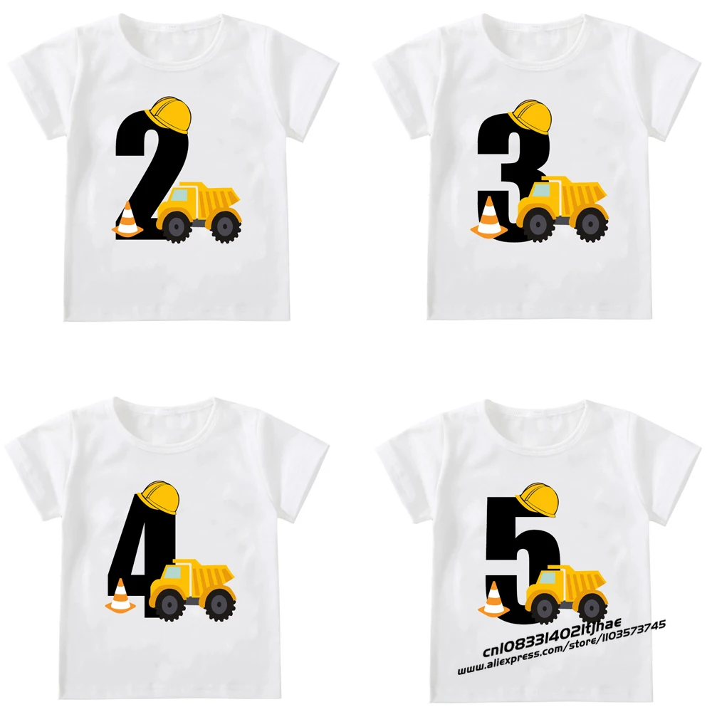 Kids Boys T-shirts Baby Short Sleeve Excavator Tops Children Fashion Tshirt 1 2 3 4 5 Years Boy Construction Birthday Shirts 3