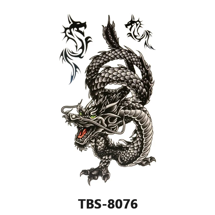 

Waterproof Temporary Tattoo Sticker Japanese Style Black White Flame Dragon Body Art Fake Tatto Flash Tatoo Arm Female Male