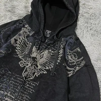 Harajuku Y2K New Fleece Thickened Goth Print Zipper Hoodie Women Street Hip Hop Joker Loose Sweatshirt Couple Casual Punk Hoodie - Image 2