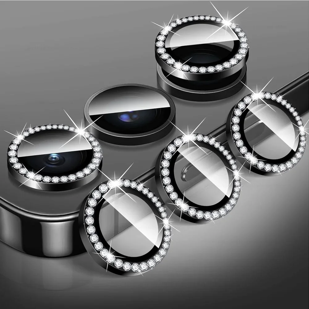 Diamond Camera Lens Protector with Shiny Tempered Glass and Alloy Metal Ring