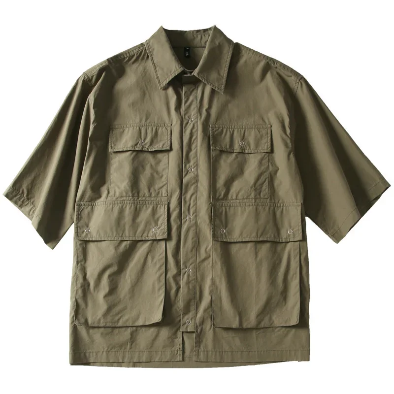 

2024 Summer New Men's Trend Tops Outdoor Sports Trekking Camping Hiking Climbing Multi Pocket Tooling Style Short Sleeve Shirt