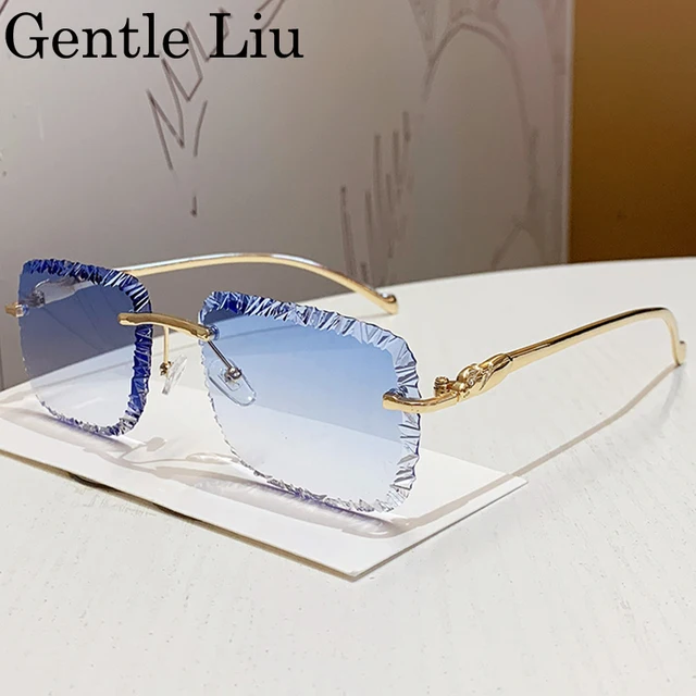Mode carré sans monture Punk lunettes de soleil hommes 2025 marque de luxe bord coupé sans cadre lunettes de soleil pour homme léopard tête lunettes nuances 1