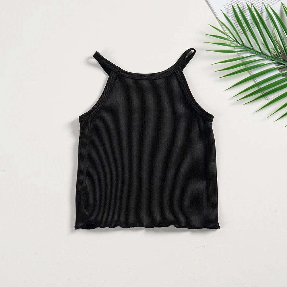 3pcs Summer Girls Vest Casual Children's Clothing Solid Colour Three Pieces Suit Sweet Fashion Suspenders Breathable