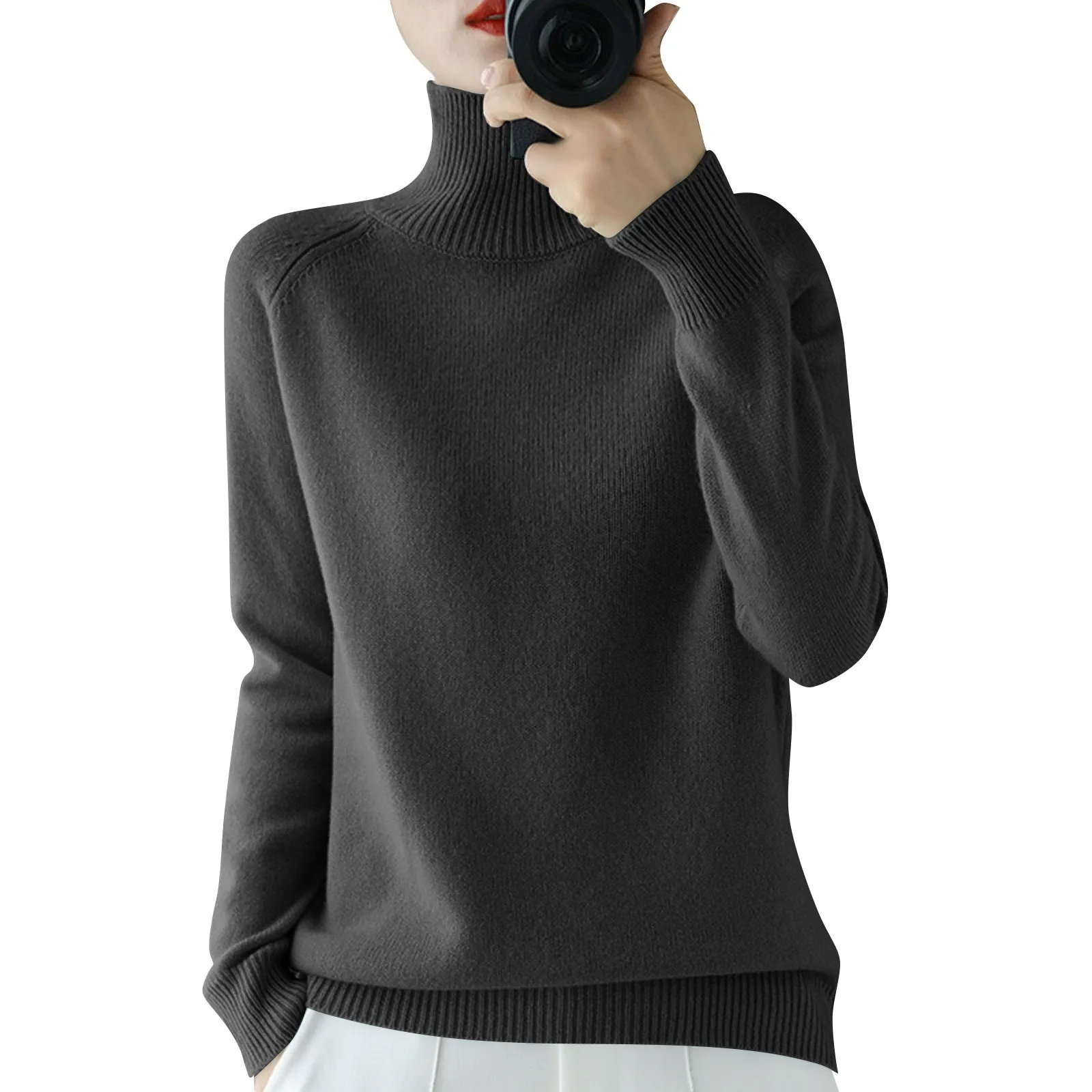 Women's Long Sleeved Knitted Sweater Standing Collar Autumn Winter Top Sweater Women Sweaters for Autumn Winter Women Clothing 4