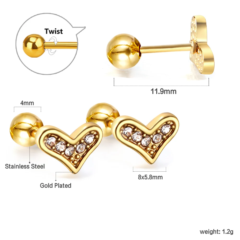 LUXUKISSKIDS 12Pairs/Lots Earrings Tiny Heart Charms New In Korean Trendy Woman 2023 Luxury Cubic Zirconia Small Love Shape Stud